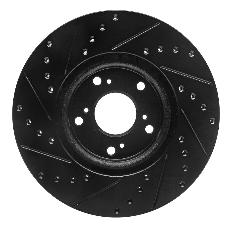 Acura ILX Brake Rotor (1) - Front Right - R1 Concepts - Drilled & Slotted - Black - `02-`15